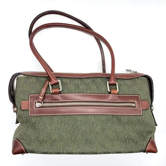 Dooney & Bourke Green Signature Logo Canvas Leather Double Pocket Tote Bag Purse - Picture 2 of 14